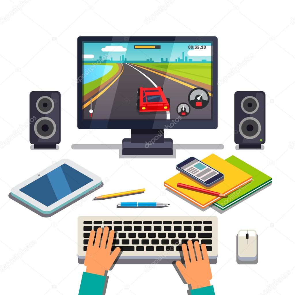 Student gaming on desktop computer