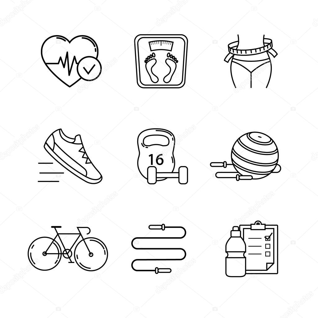 Slimming, fitness and healthy icons set