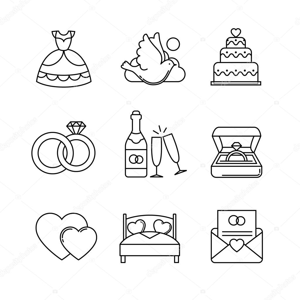 Wedding and marriage icons set