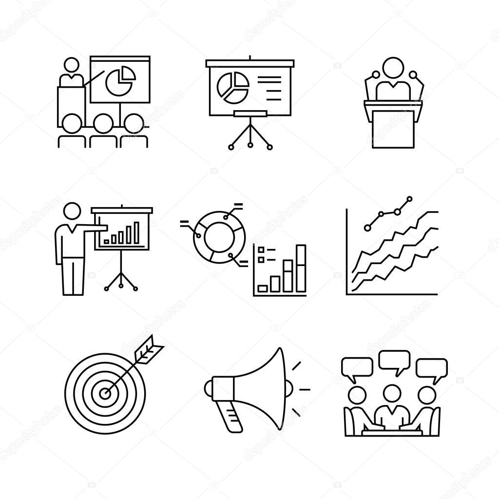 Business presentation icons set