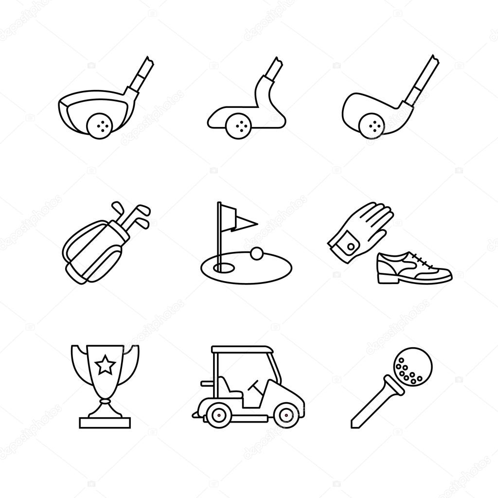 Golf sport and equipment icons