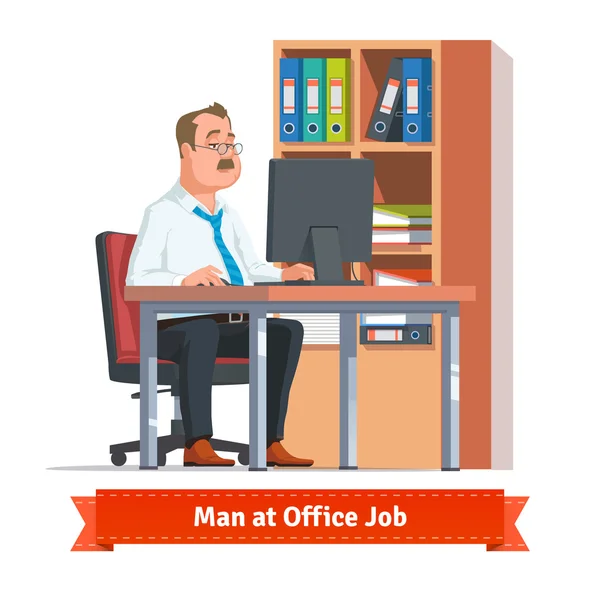 Man working on a computer at the office table — Stock Vector