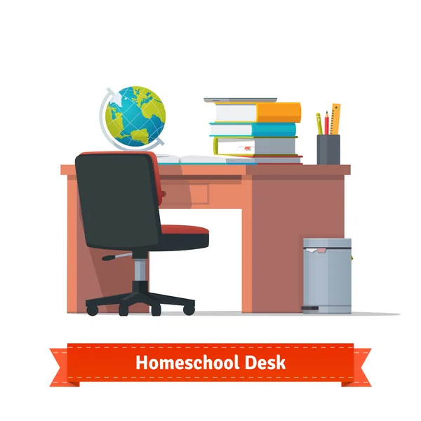 Comfortable homeschool workplace with the desk — Stock Vector