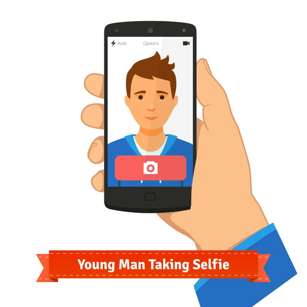 Joven tomando foto selfie — Vector de stock