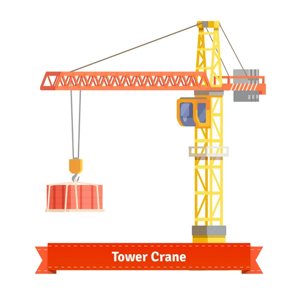 Tower crane lifting building materials on the hook — Stok Vektör