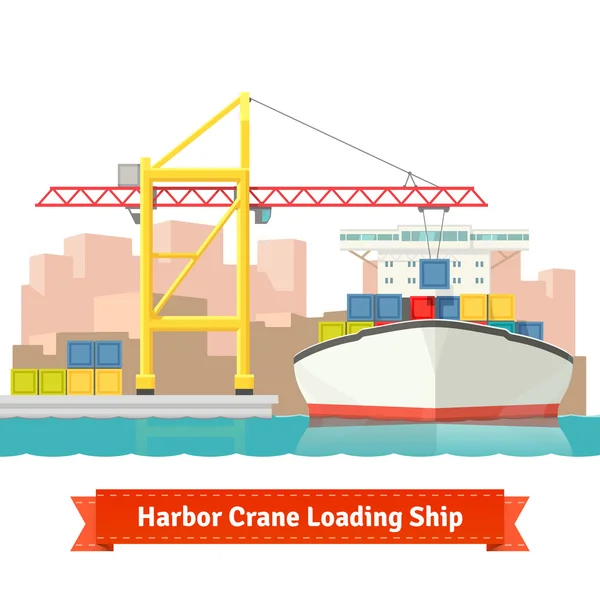 Container cargo ship loaded by big harbour crane — Stockvector