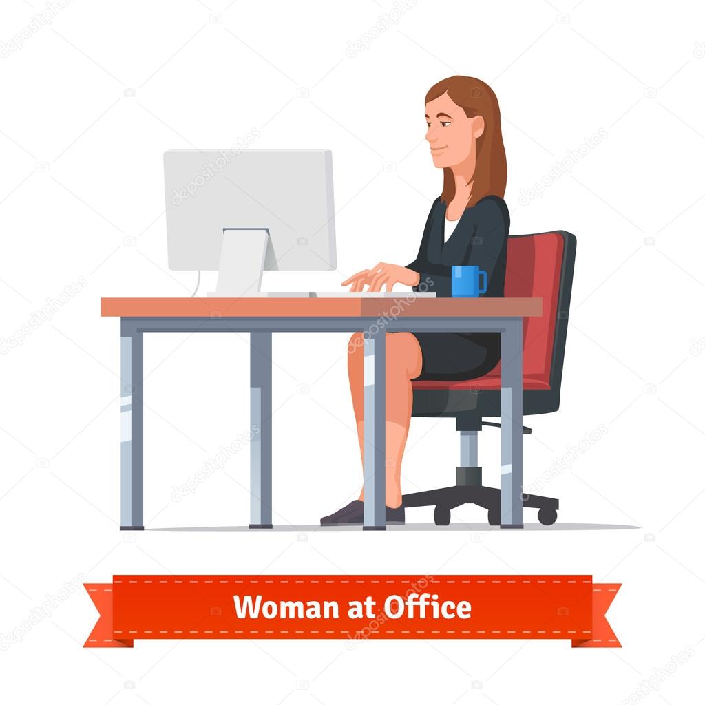 Woman working on a desktop at the office table