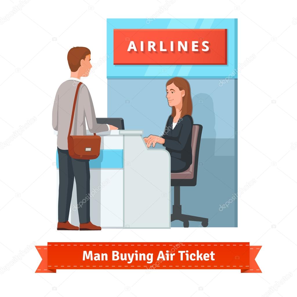 Man buying ticket for business trip at the airport