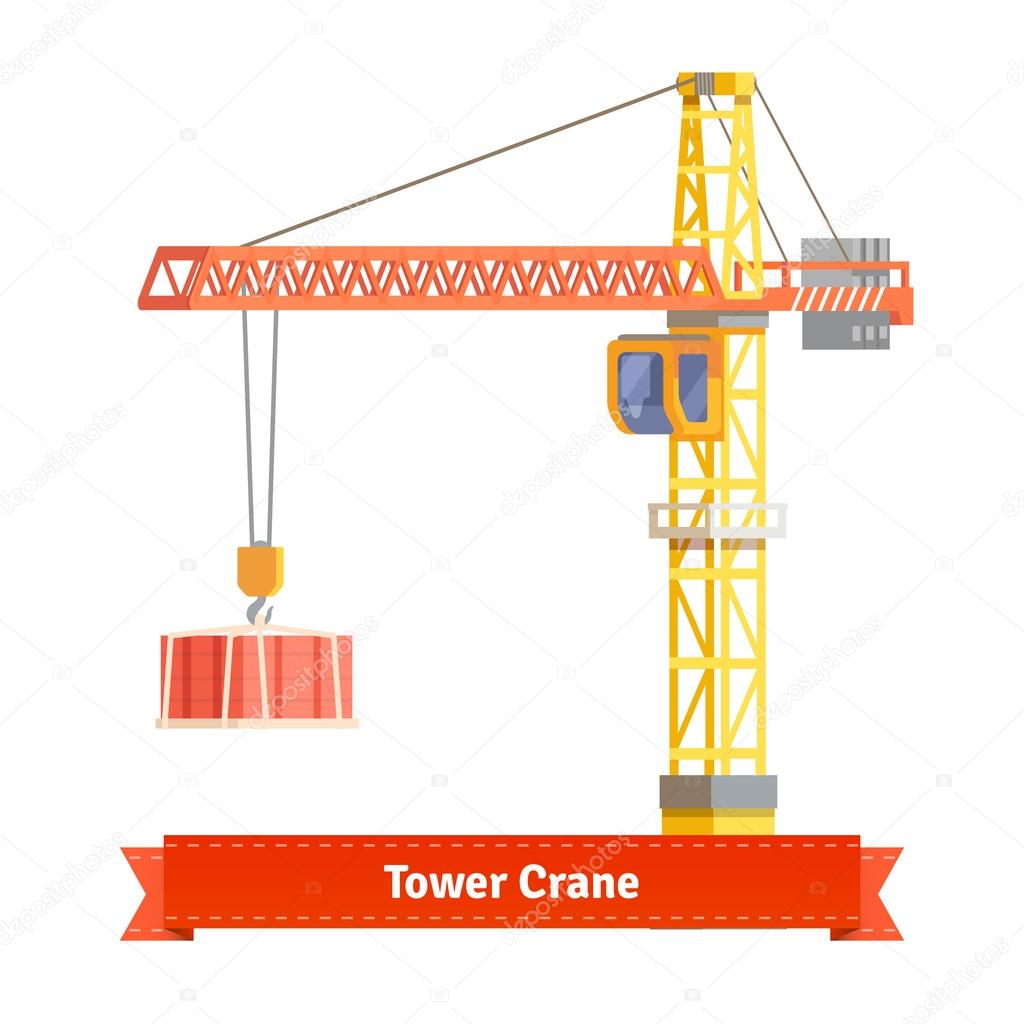 Tower crane lifting building materials on the hook