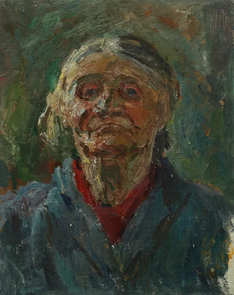 Olieverfschilderij portret met het portret van de oude grootmoeder in pasteltinten — Stockfoto