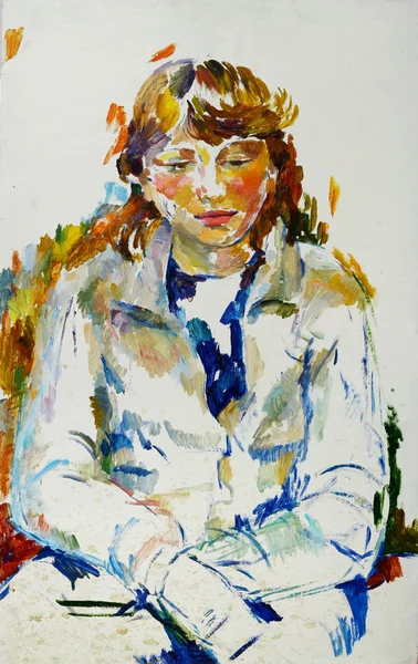 Pintura al óleo retrato femenino en colores brillantes —  Fotos de Stock