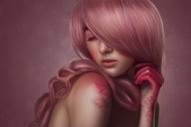 Yaratıcı pembe ile kız makyaj