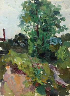 Tuval üzerinde güzel orijinal yağlı boya peyzaj