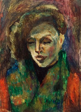 Güzel orijinal yağlı boya tuval üzerinde bir kadının portresi