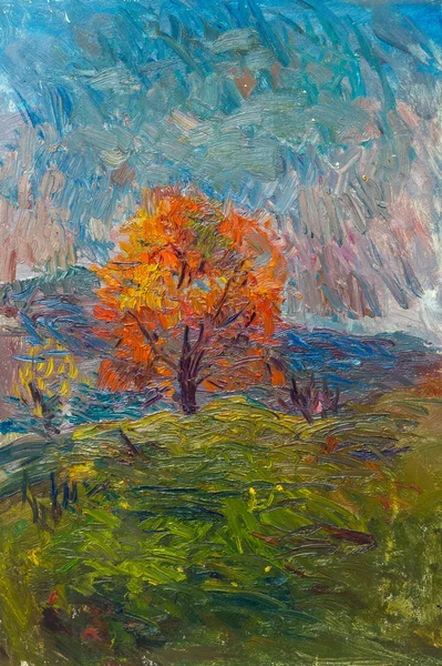 Mooie origineel olieverfschilderij van herfst landschap op Canvas — Stockfoto