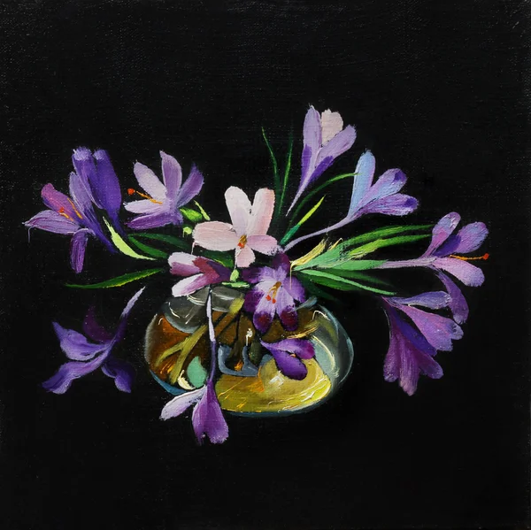 Oil painting still life with  snowdrops flowers — ストック写真