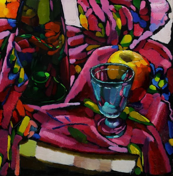 Oil painting. Still life with a bottle — Φωτογραφία Αρχείου