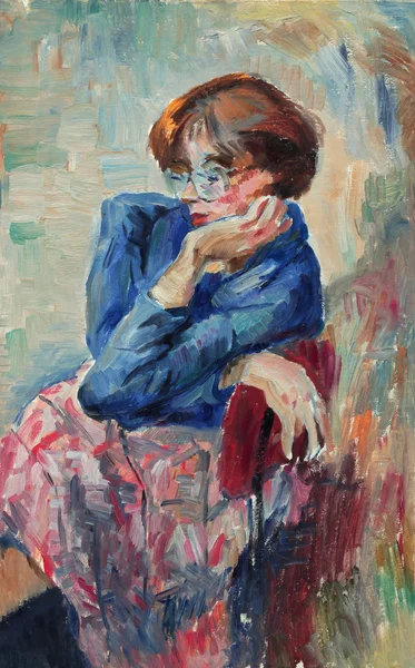 Beautiful Original Oil Painting of portrait of a woman bright colors — ストック写真