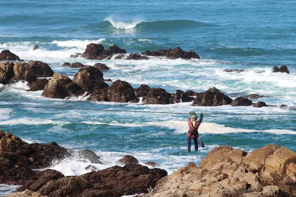 Zipline Vid Mossel Bay Sydafrika Som Går Över Havet — Stockfoto