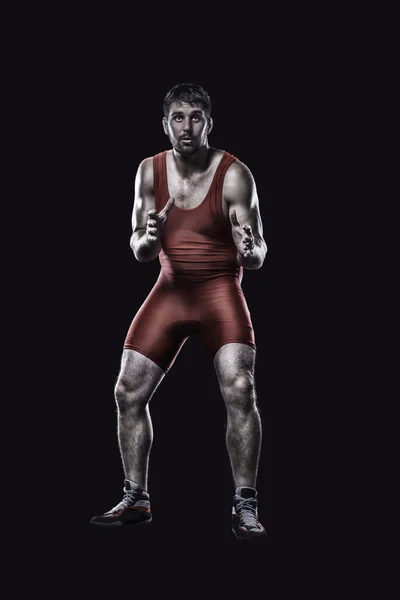 Freestyle wrestler em uniforme vermelho — Fotografia de Stock