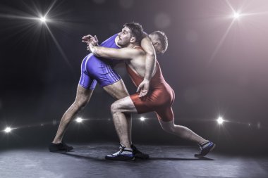Freestyle wrestlers in action clipart