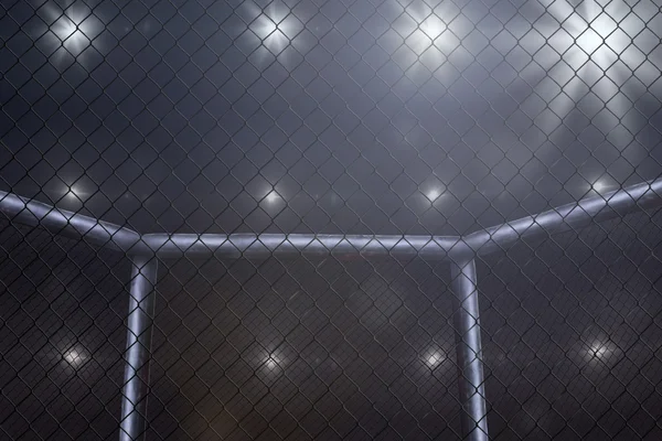 MMA lutando vista lateral palco sob luzes. Não desfocado . — Fotografia de Stock