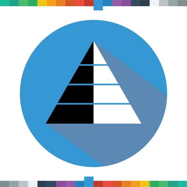 Flat pyramid icon in a blue circle with two different colors on each half. — Stock Vector