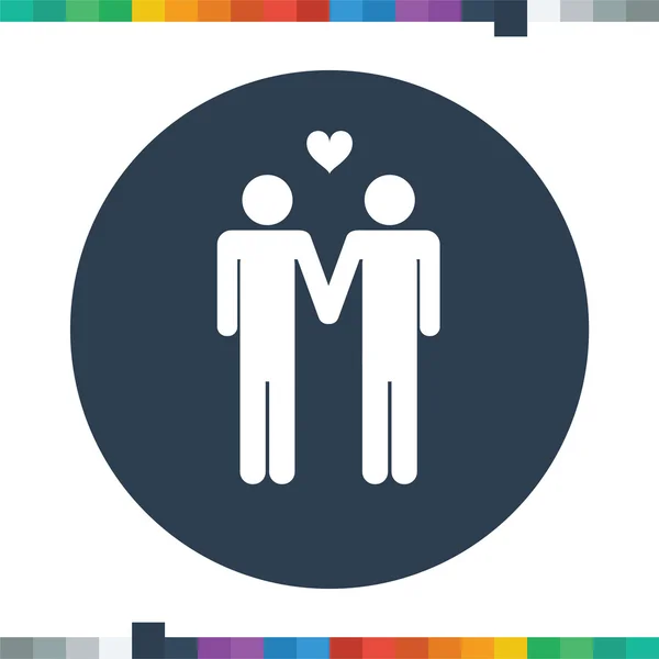 Två manliga stick siffror håller händerna ikon med ett hjärta på toppen av dem, gay tema, homosexuella. — Stock vektor