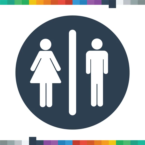 Icono de baño masculino y femenino, una figura de palo femenino y uno masculino separados por una gruesa línea blanca . — Vector de stock