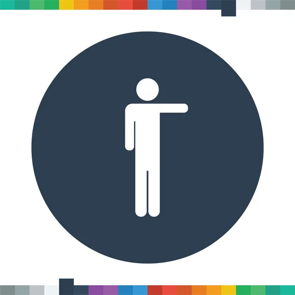 Icono de figura de palo macho plano apuntando hacia algo en un círculo azul apuntando hacia algo . — Vector de stock
