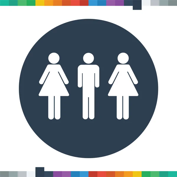 One male stick figure with two females, polygamy icon. — Stock Vector