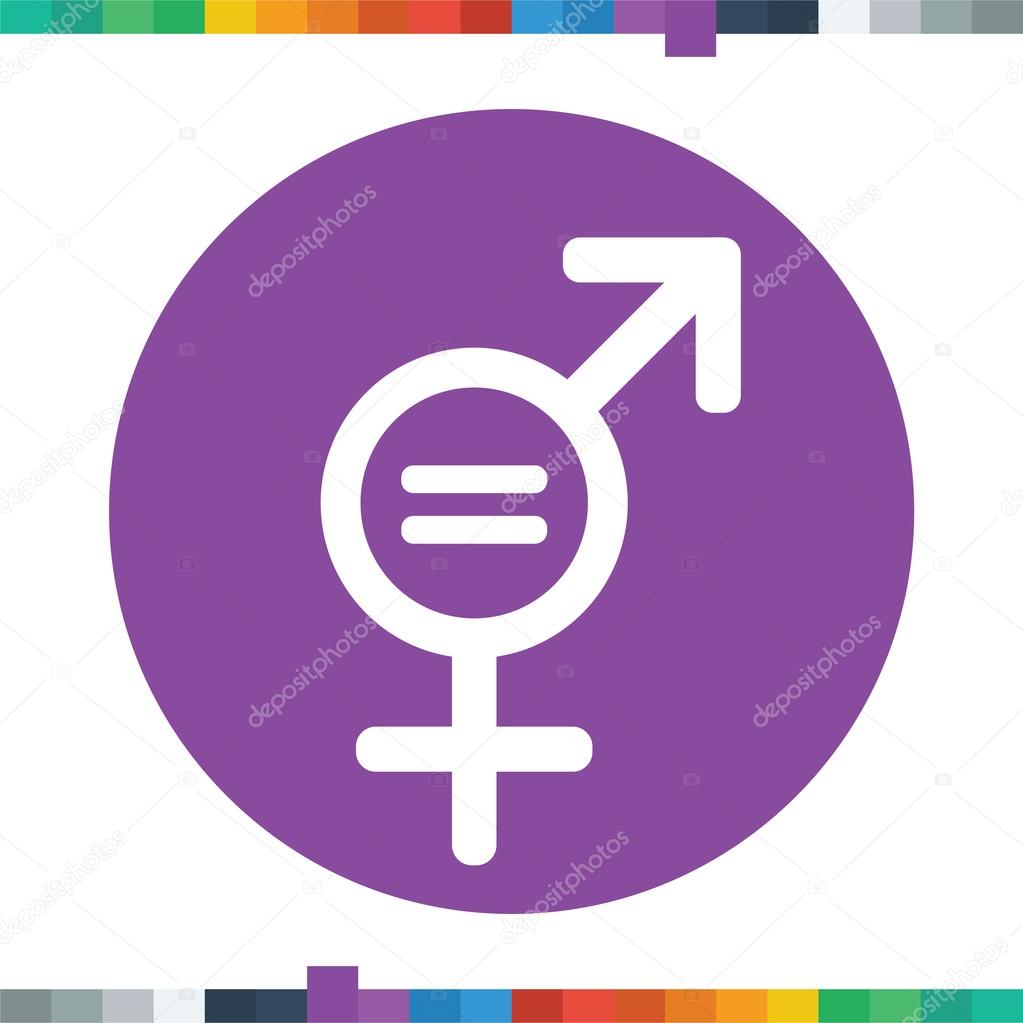 Flat gender equality icon with an equals sign in a circle.