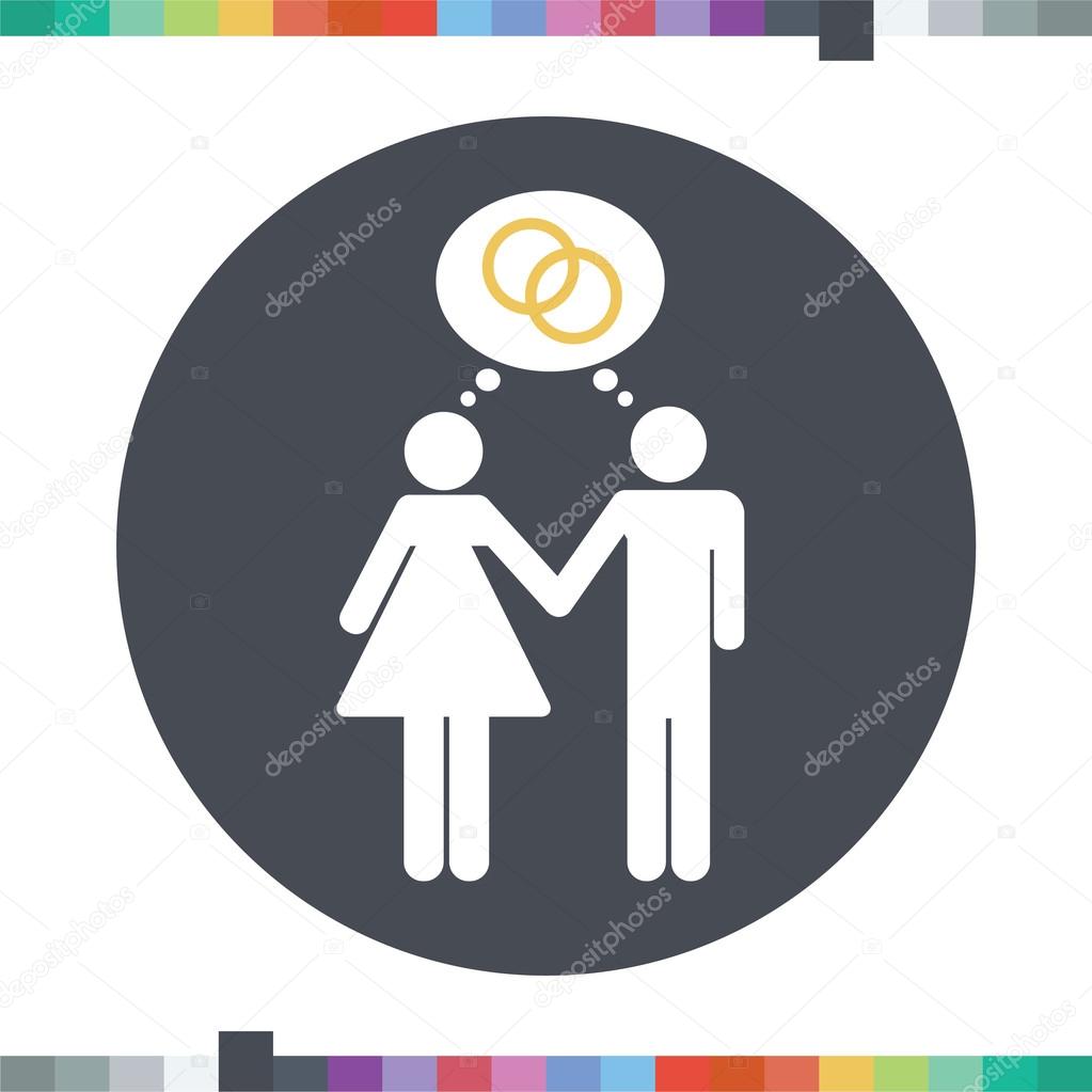 Love couple thinking about marriage icon.