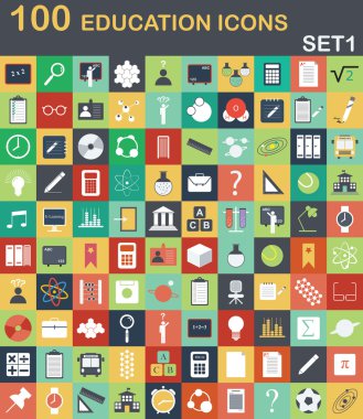 100 yüksek kalite eğitim simgeler kümesi.