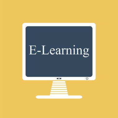 e-öğrenme simgesi. E-bilgisayar monitöründe öğrenme kelime.