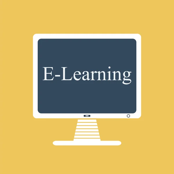 E-learning icon. La palabra e-learning en un monitor de ordenador . — Vector de stock