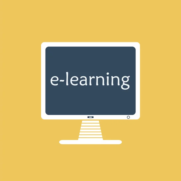 E-learning icon. Ordenador con la palabra e-learning . — Vector de stock