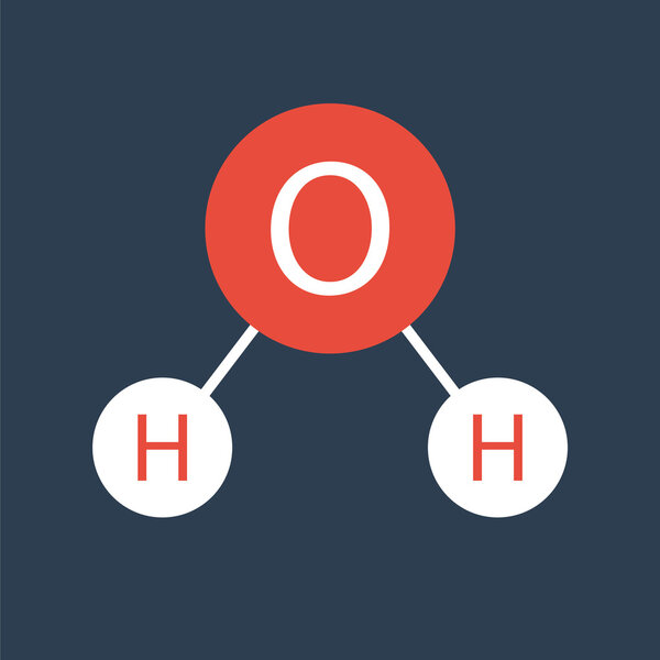 Flat molecule icon, H2O molecule, water molecule.
