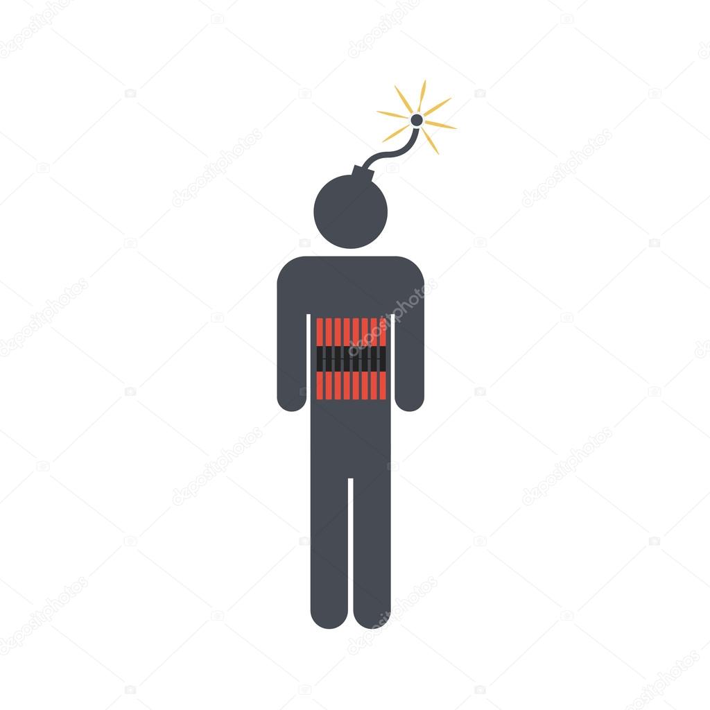 Terrorist icon. Stick figure with a bomb as a head and an explos