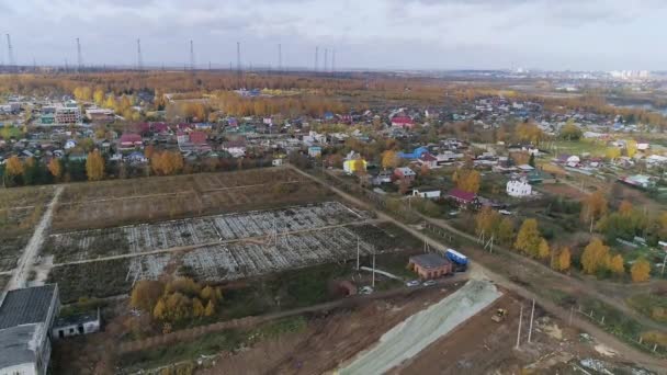 Widok Powietrza Pusty Plac Budowy Obrzeżach Wsi Ujęciu Stary Budynek — Wideo stockowe