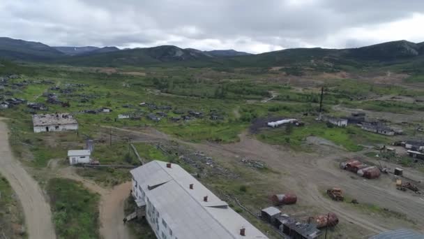 Aerial View Abandoned Village Located Hills Two Storey Houses One — Stock Video
