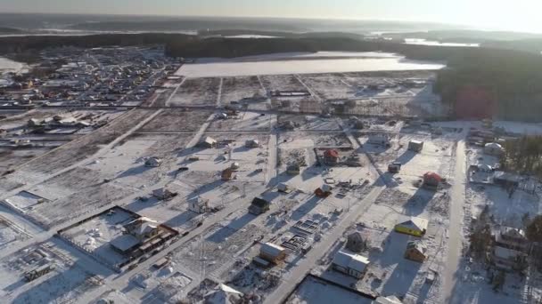 Vedere Aeriană Satului Vacanță Iarnă Majoritatea Caselor Sunt Încă Construcție — Videoclip de stoc