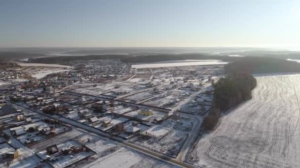 Vista Aerea Del Villaggio Cottage Invernale Maggior Parte Delle Case — Video Stock