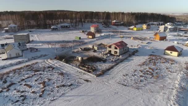 Vista Aérea Del Sitio Construcción Pueblo Campo Camión Hormigonera Descarga — Vídeos de Stock