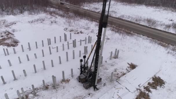 Veduta Aerea Drone Una Pila Foro Machinelifted Una Pila Cemento — Video Stock