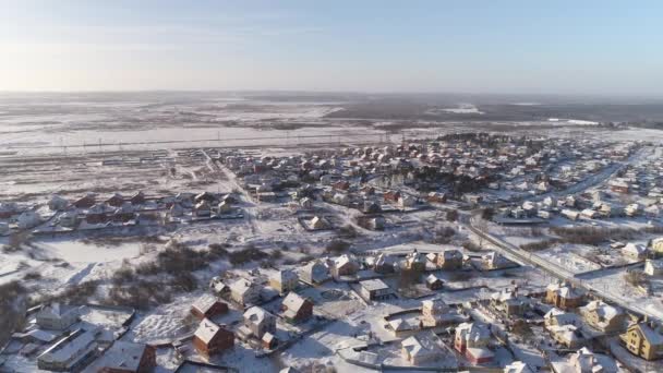 Αεροφωτογραφία Του Χειμερινού Χωριού Cottage Στο Suburban Residence Area Υπάρχουν — Αρχείο Βίντεο