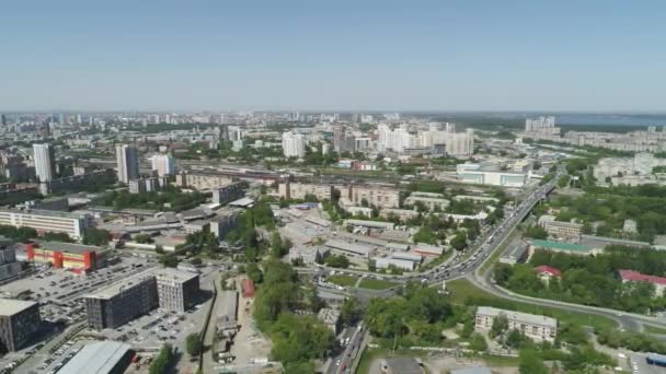 Letecký Pohled Silniční Křižovatku Roundabout Velkém Městě Dopravní Zácpy Silnicích — Stock video