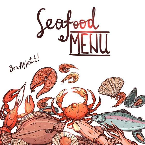 Hand Drawn Color Seafood Menu — Stock Illustration Hand Drawn Color Seafood Menu Stock Illustration