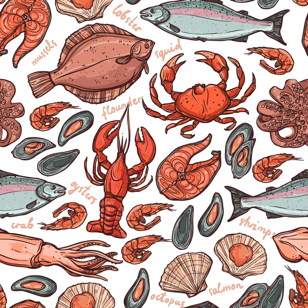 Pattern with hand drawn seafood — Stock Illustration Pattern with hand drawn seafood Royalty Free Stock Illustrations