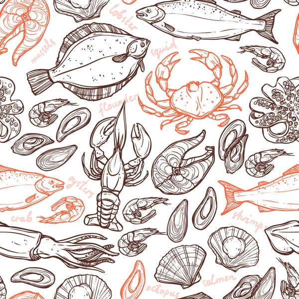 Pattern with hand drawn seafood — Stock Illustration Pattern with hand drawn seafood Stock Illustration